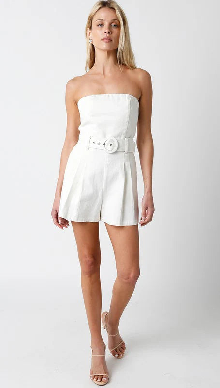 White Louise Belted Romper