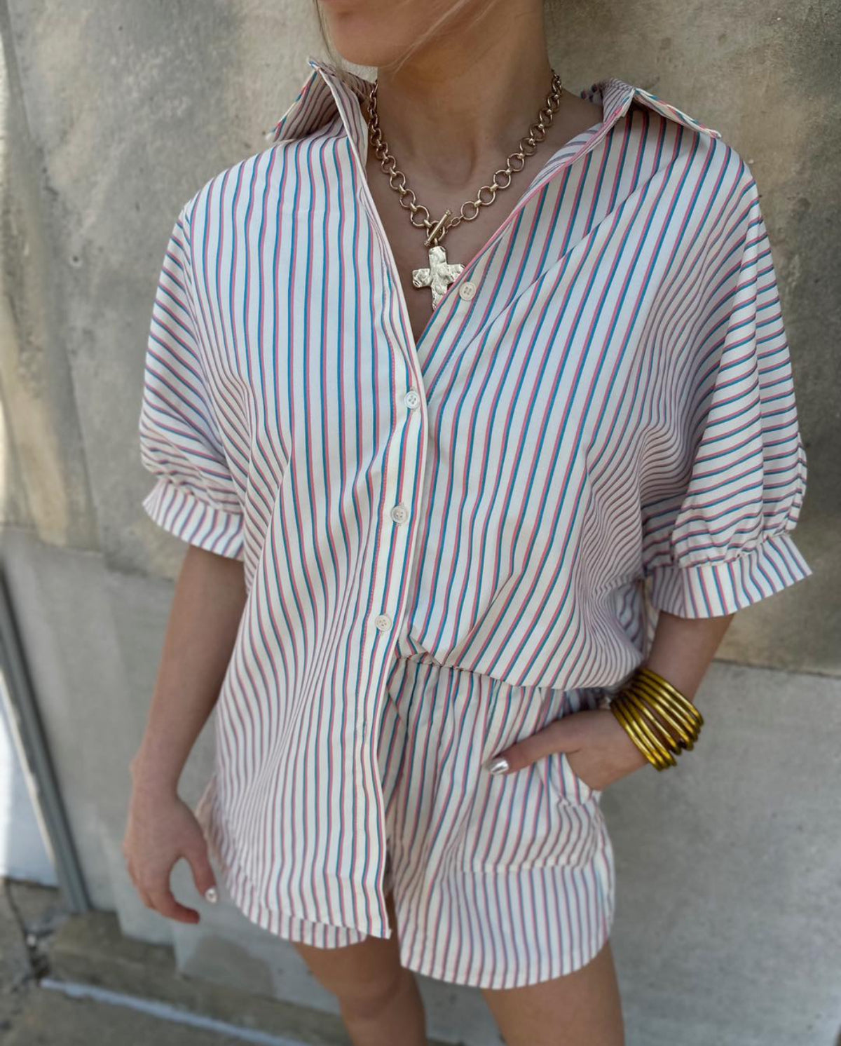 Oversized Stripe Flow Shirt & Short Set