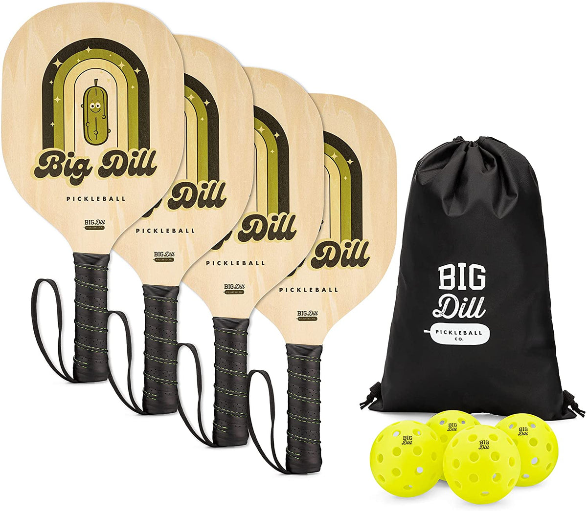 Superstar Wooden Pickleball Paddle Set of 4 Pickleball Paddles, 4 Balls & Bag