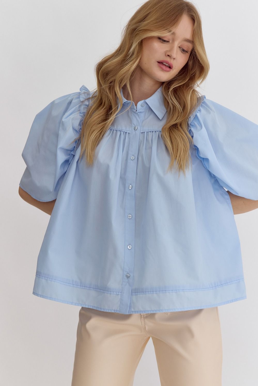 Button Up Half Sleeve Top