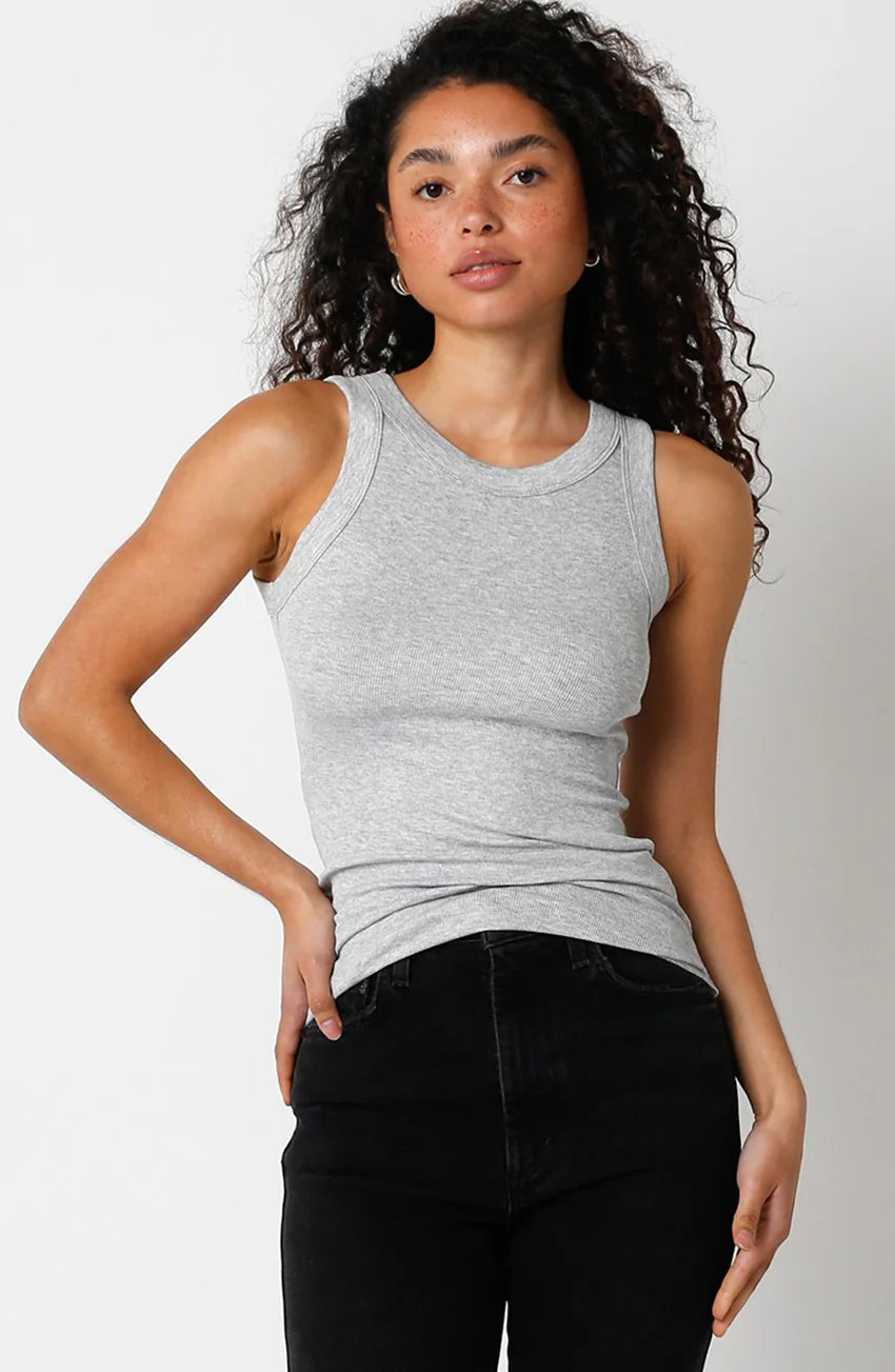 Ribbed Fitted Scoop Neck Tank Top - Light Heather Grey