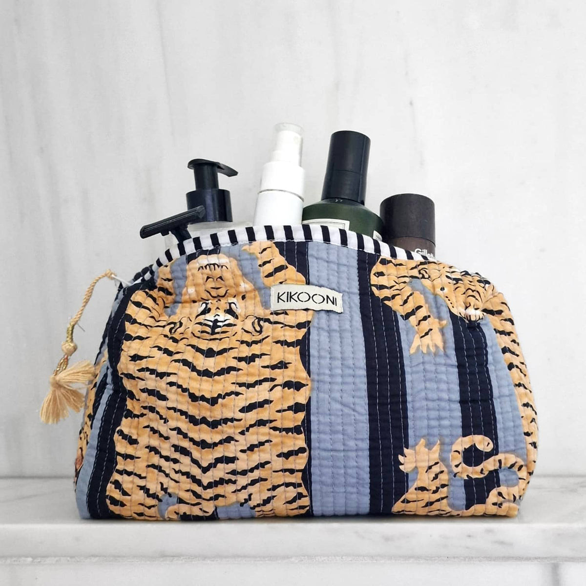 Black Poppy Tiger Handmade Cotton Cosmetic Bag