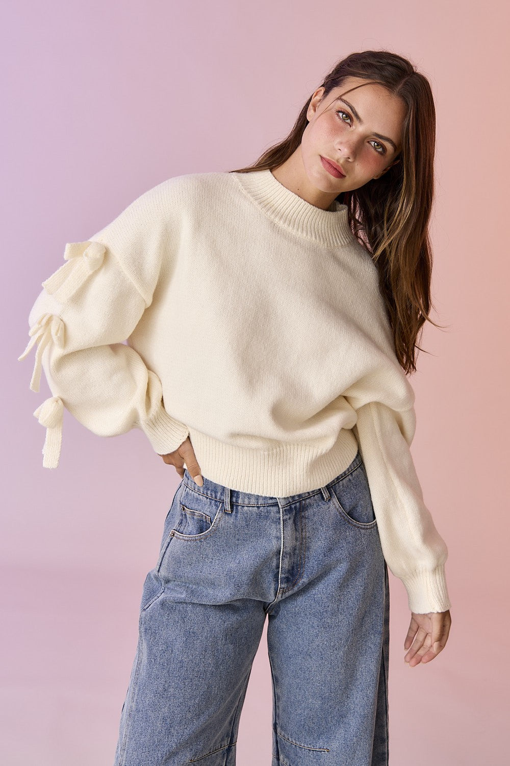 Aria Cream Bow Knit Sweater