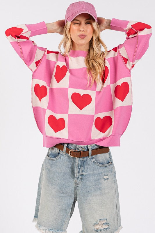 Women's Pink and Red Valentine Sweater With Hearts