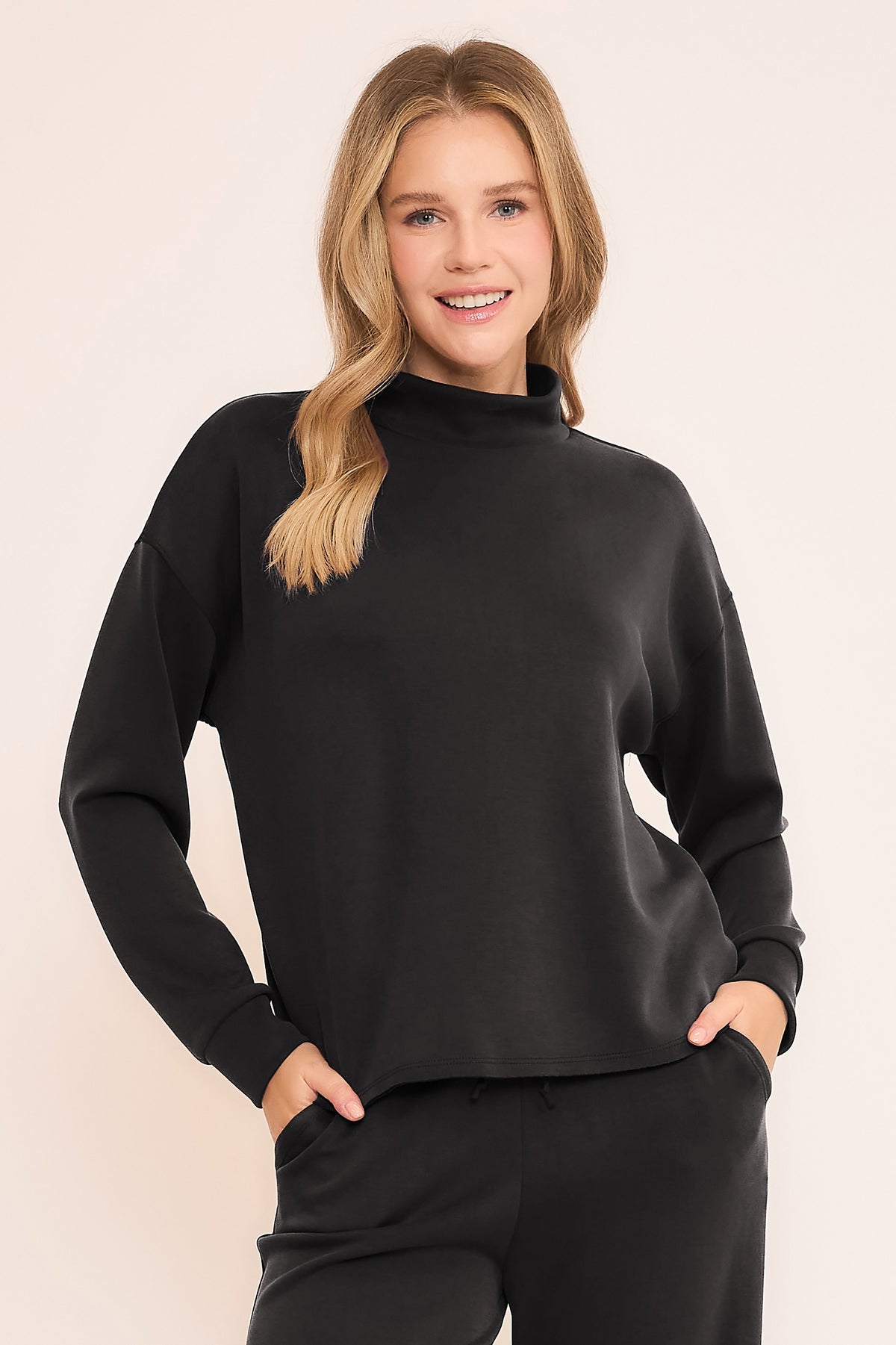 Mock Neck Scuba Sweatshirt - Black