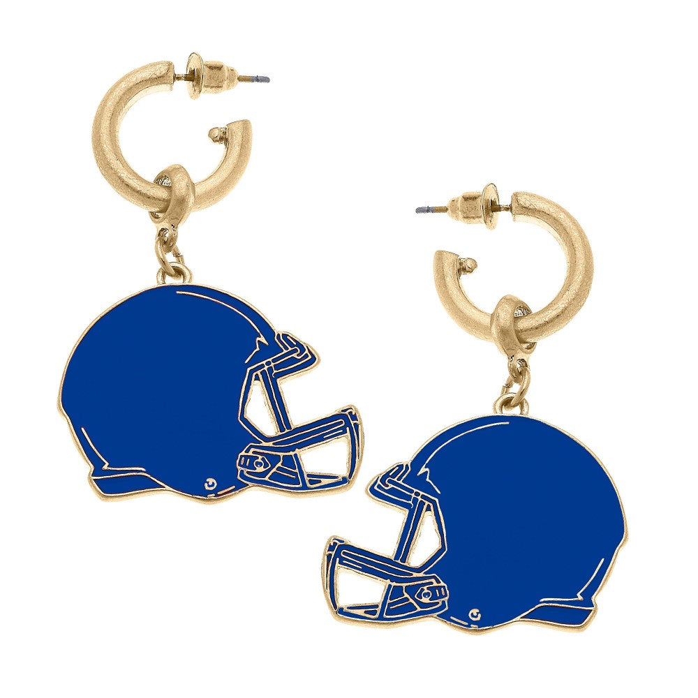 Camille Huggie Hoop Earrings w Royal Blue Helmet Charms