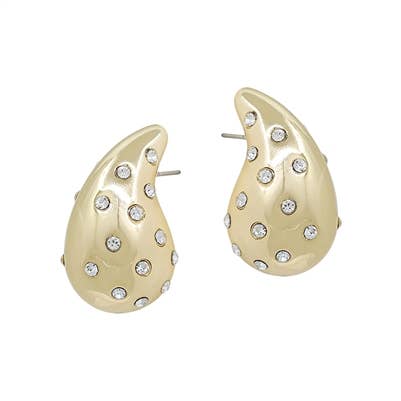 Gold Teardrop with Rhinestone Accents 1" Earring