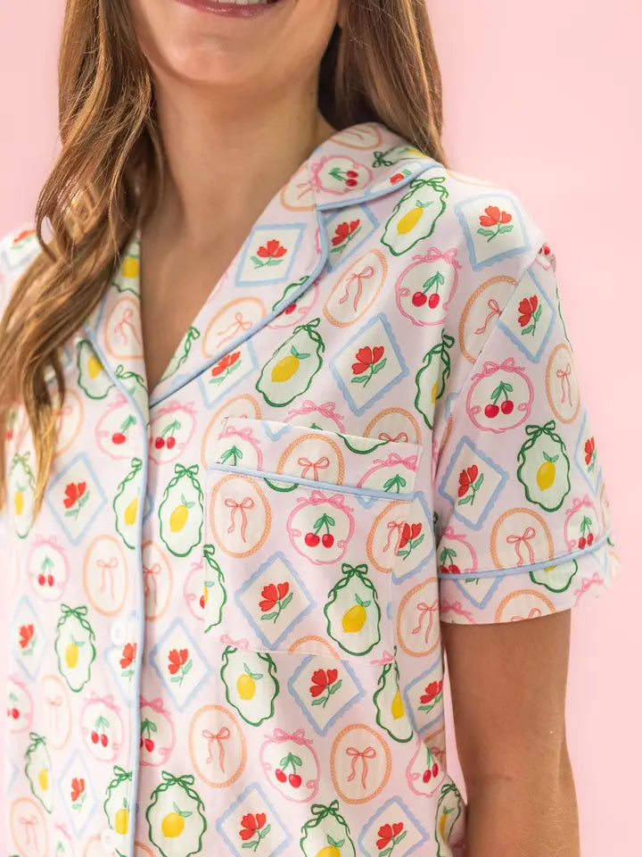 Fruit Cocktail Ruffle Hem Pajama Set
