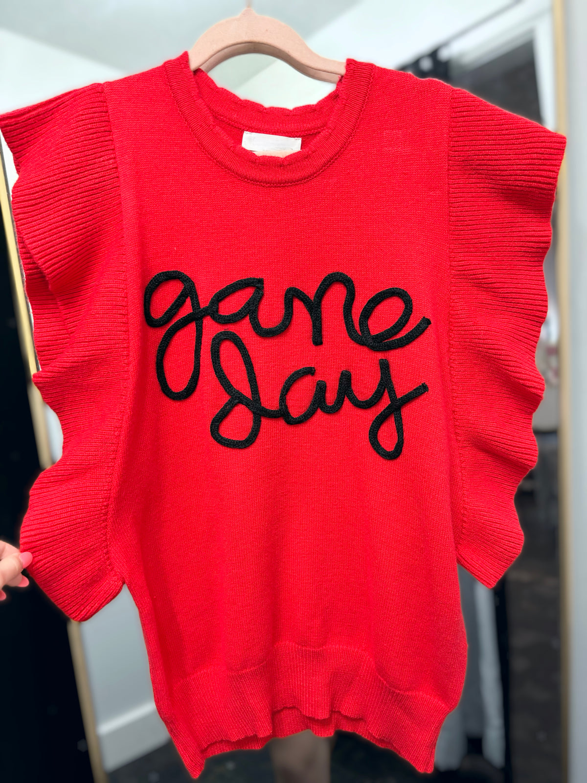 Red/Black Ruffle Sleeve 'Game Day' Sweater Top