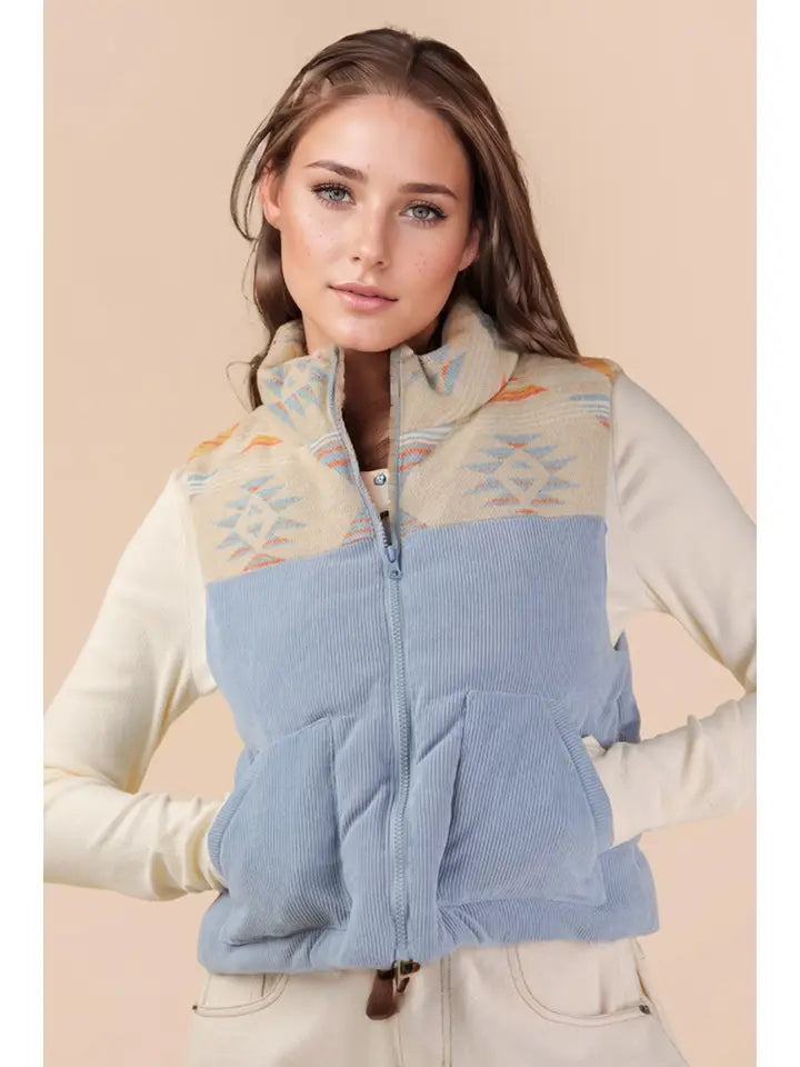 Aztec Graphic Corduroy Puffer Vest