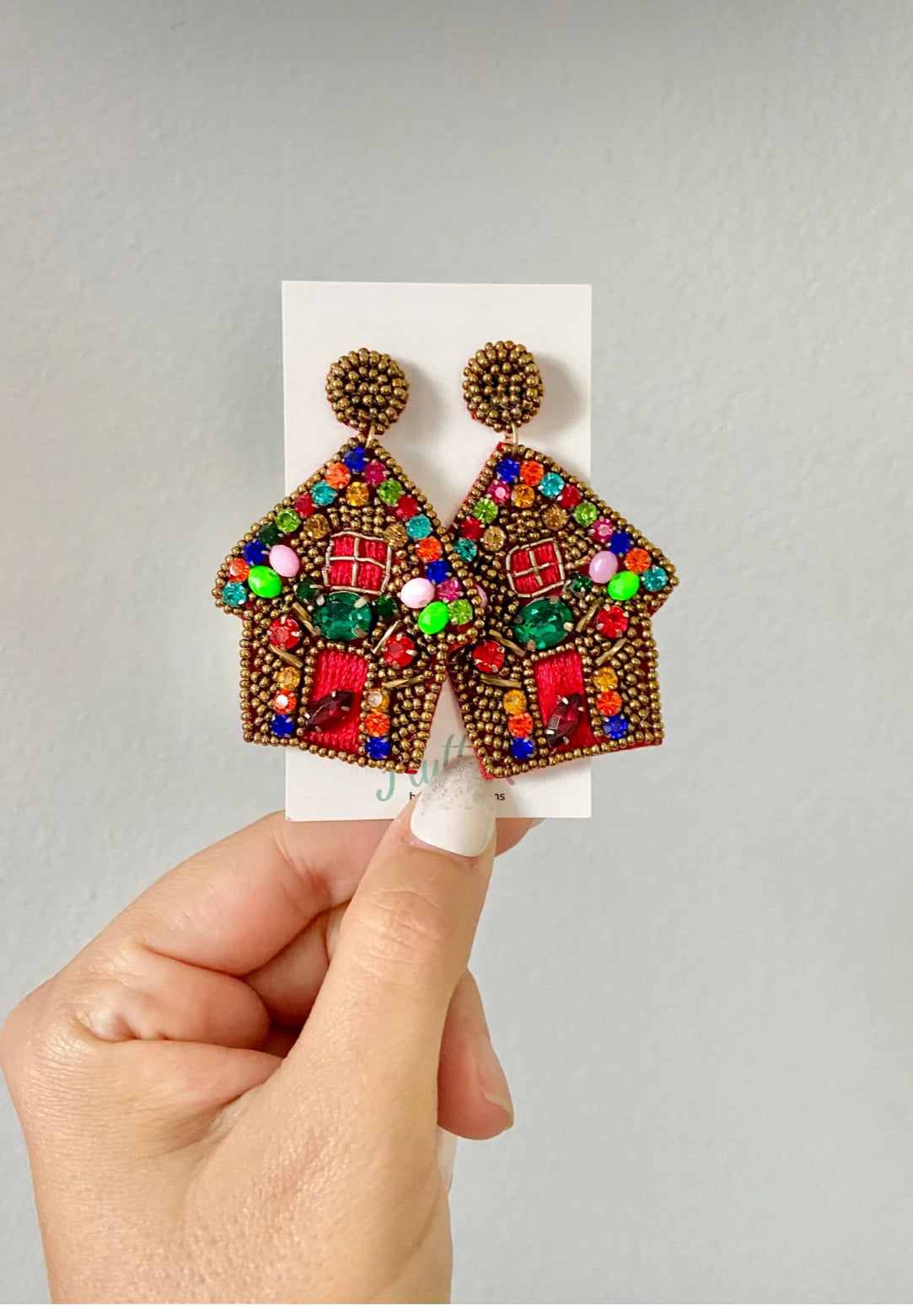 Gingerbread House Beaded Earrings