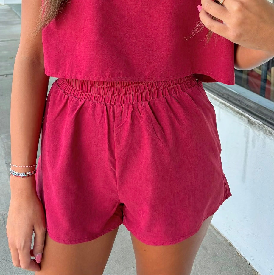 Crimson Red Solid Shorts