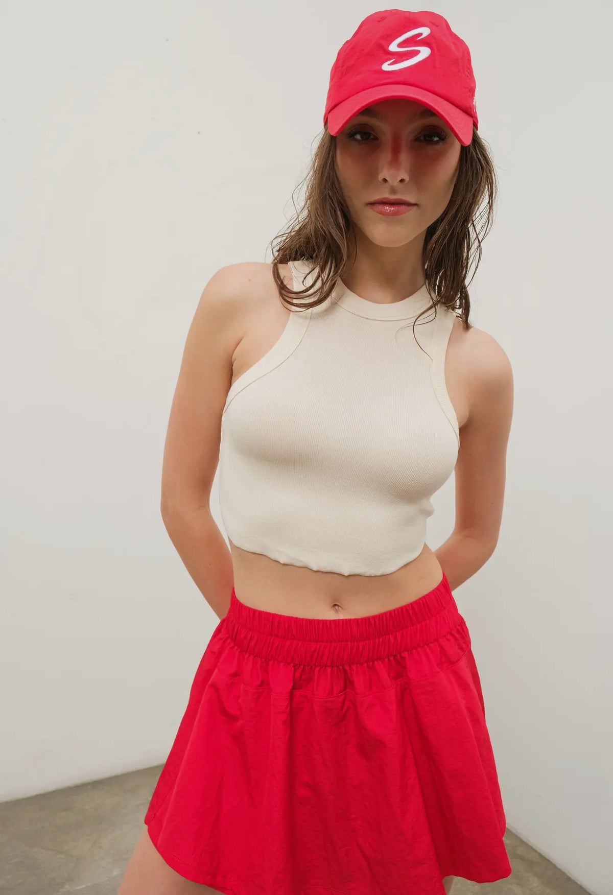 Ribbed Racer Back Crop - Cream