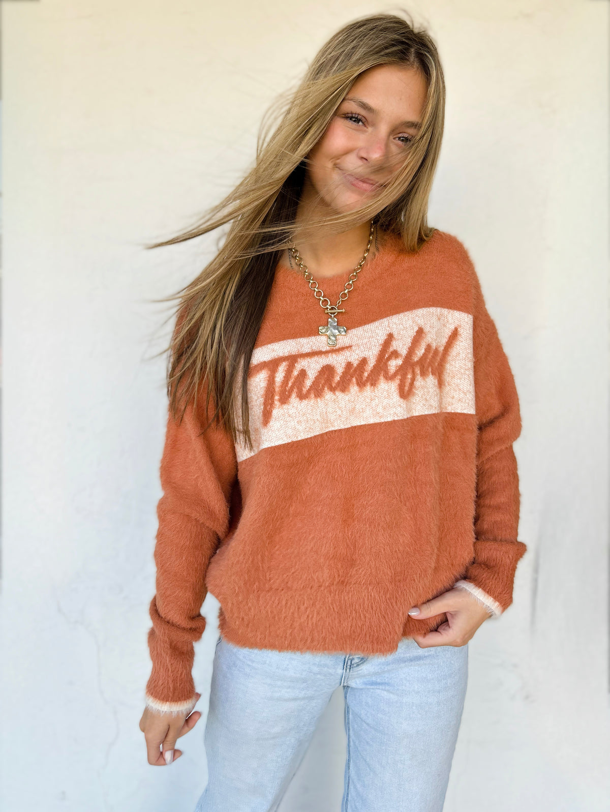 Thankful Script Thanksgiving Sweater