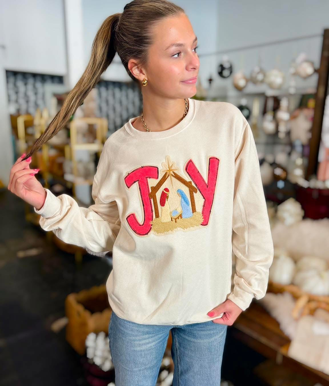 JOY Nativity Patch Sweatshirt