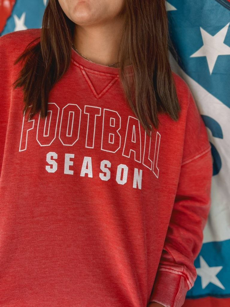 Football Season - Red Acid Washed Sweatshirt