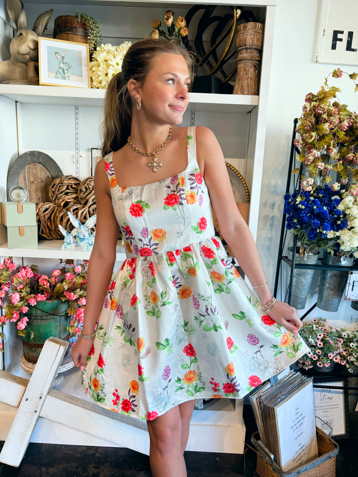 Floral Fantasy Fit and Flare Mini Dress Large Floral Fantasy Fit and Flare Mini Dress Large