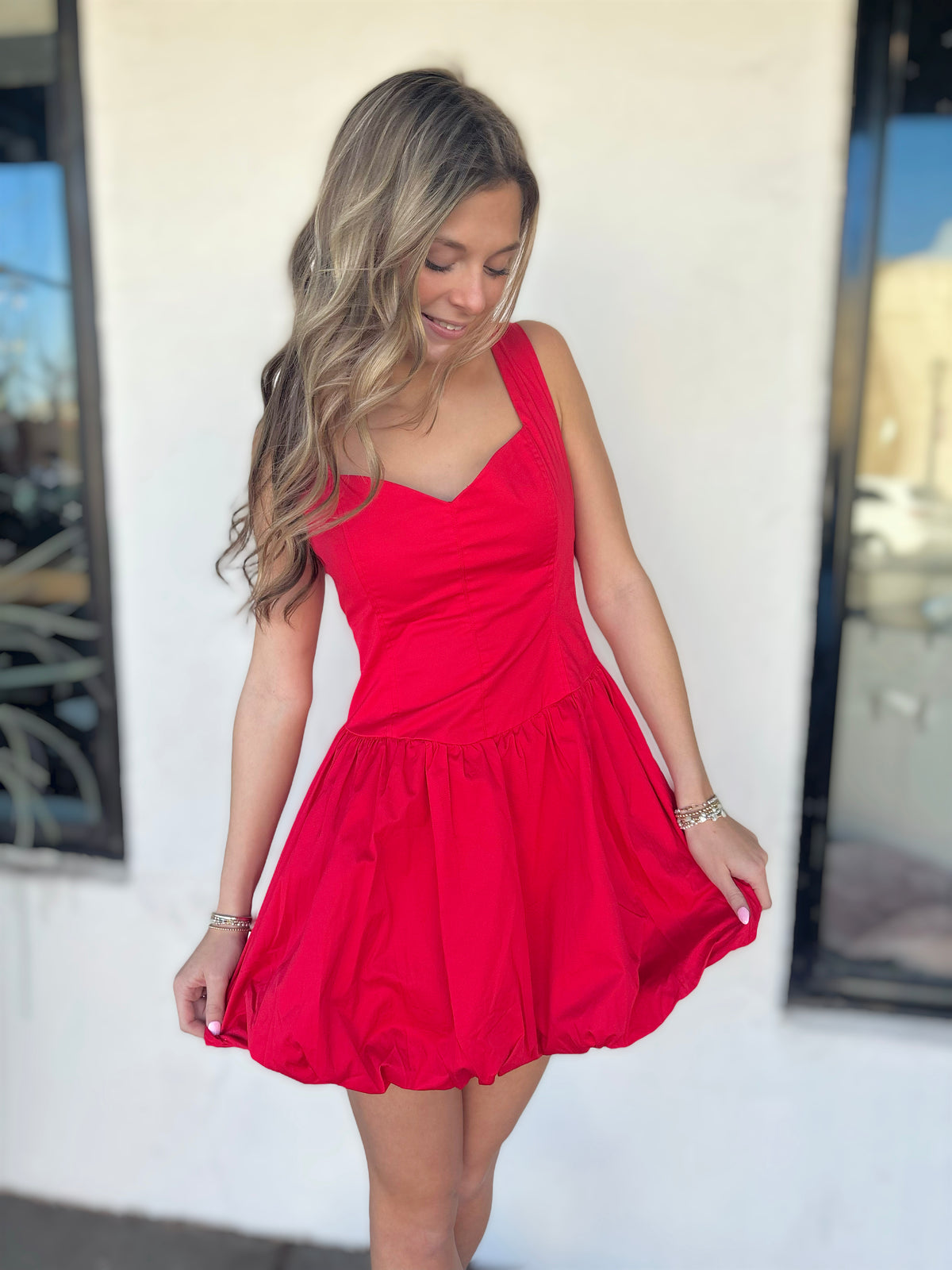 Red Mini Dress With Bubble Hem and Corset Back Stated Apparel Red Mini Dress With Bubble Hem and Corset Back Stated Apparel