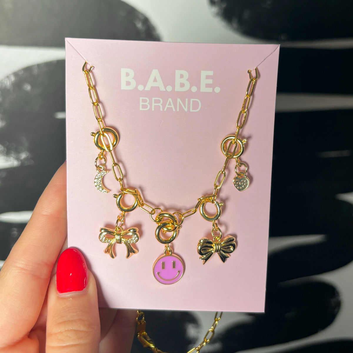 Purple Smiley + Gold Charm Necklace