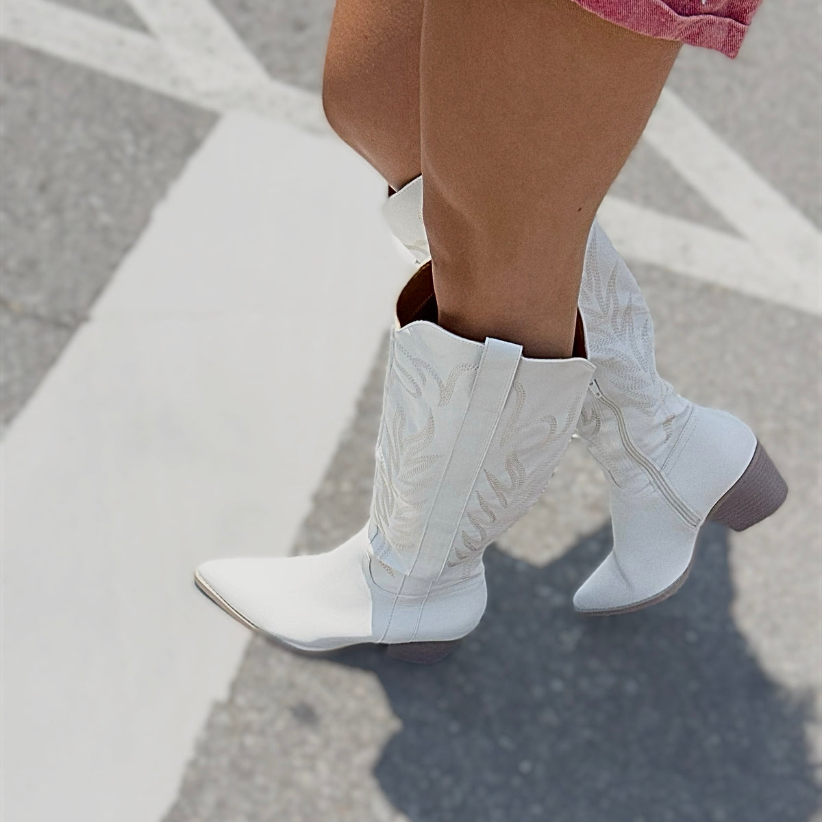 White Embroidered Tall Cowboy Boots