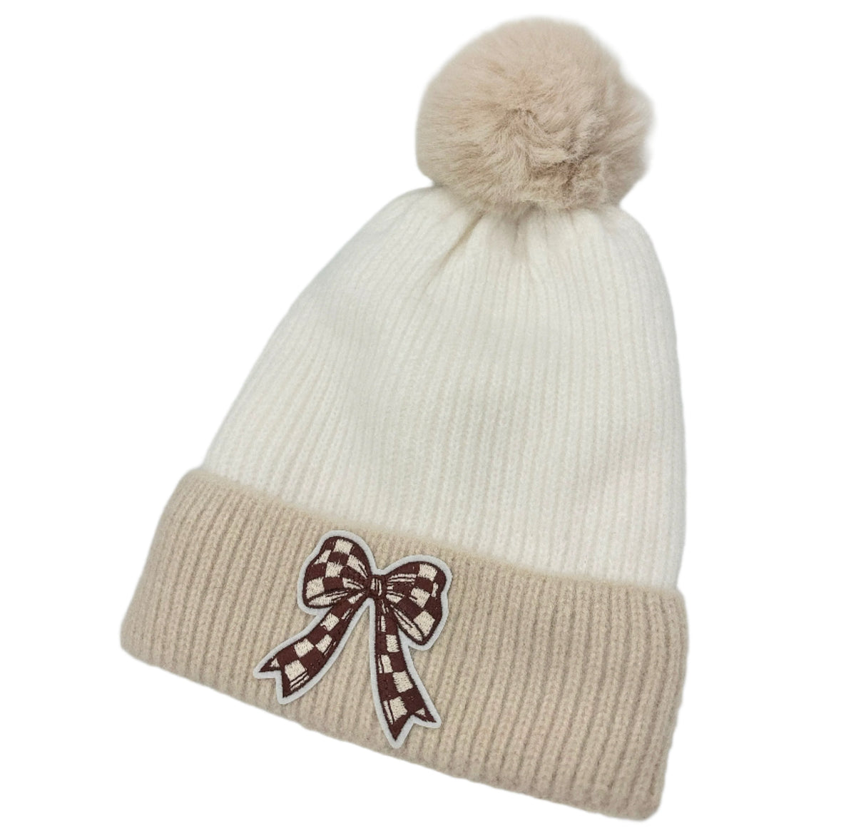 Natural Girly Beanie With Bow