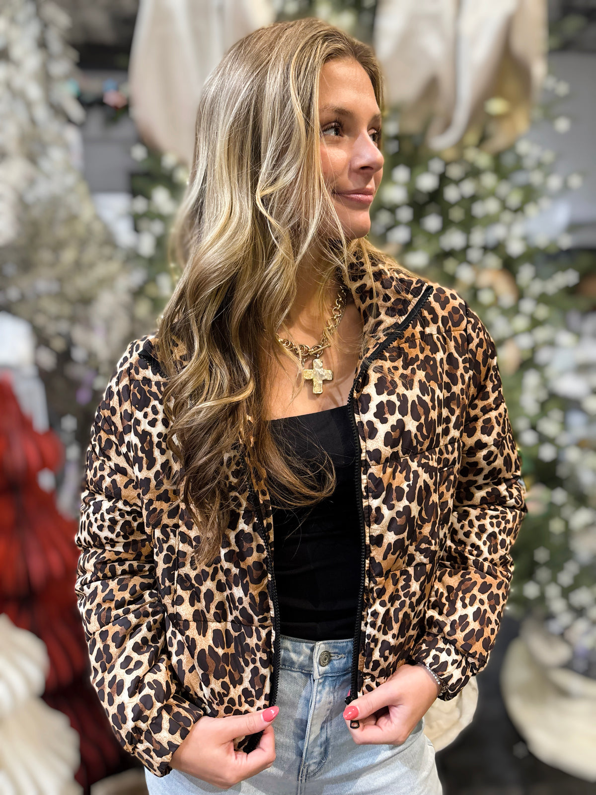 Classic Leopard Print Puffer Jacket - Mid Length