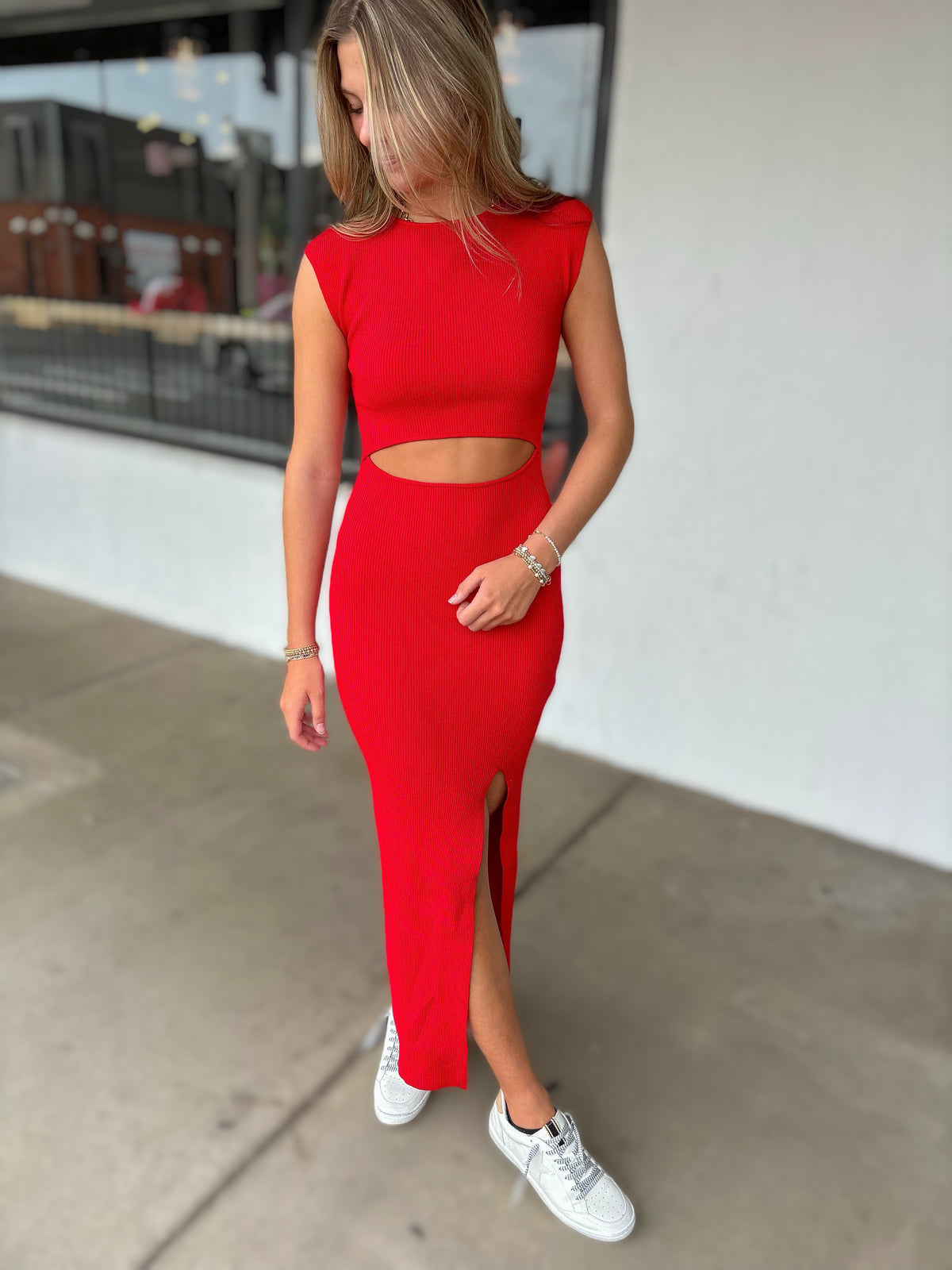 Red Side Slit Dress