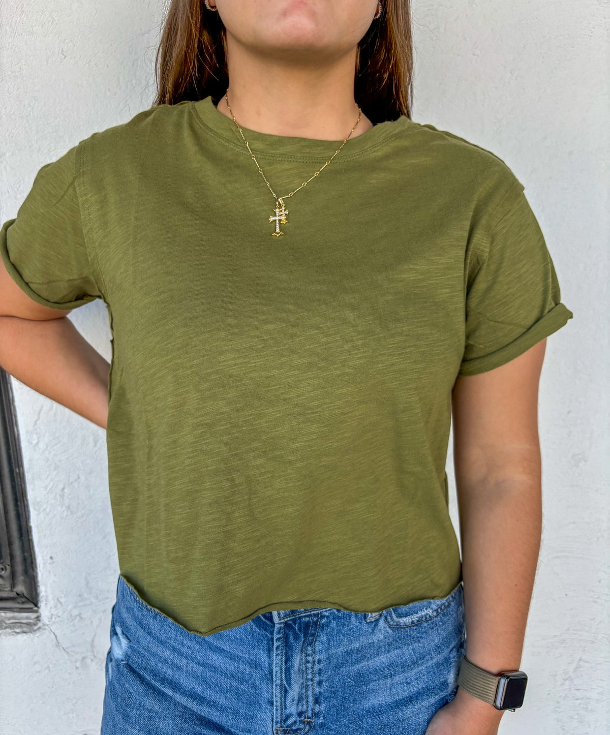 Basic Cropped Tee - Moss