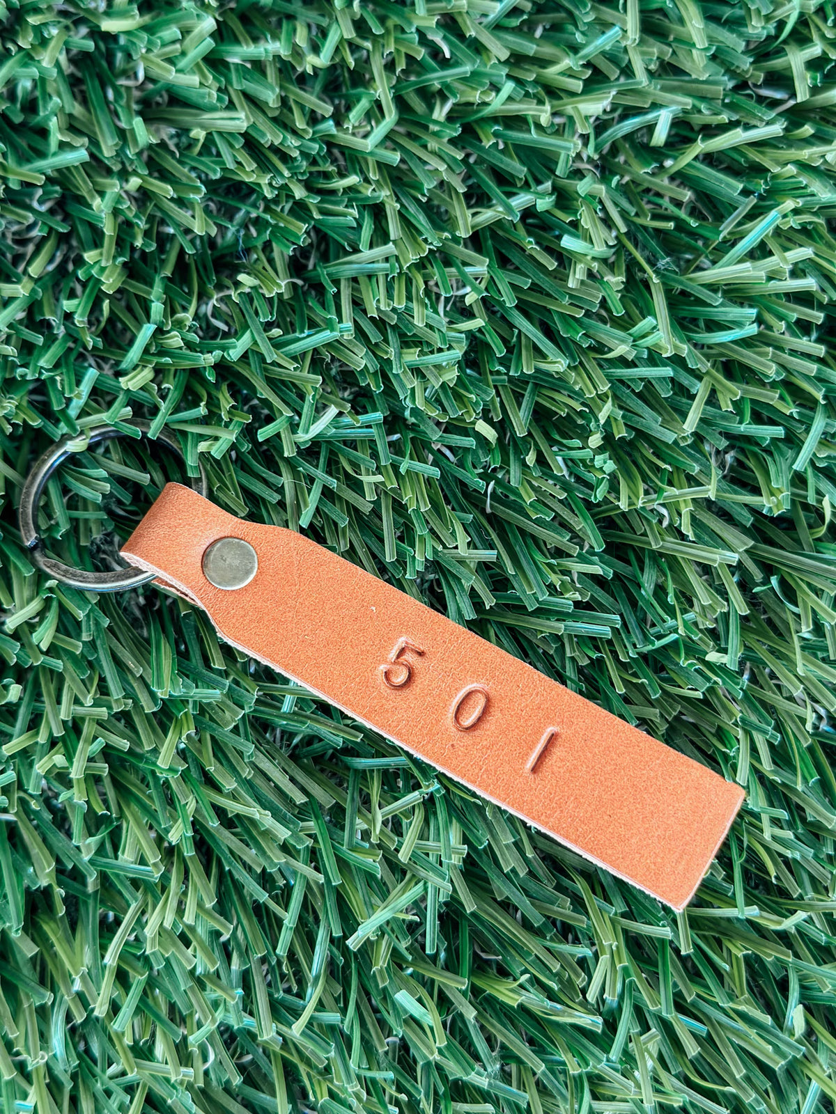 Arkansas Area Code Stamped Leather Keychain