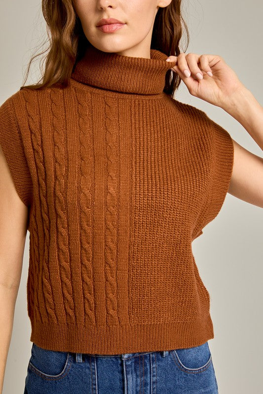 (Caramel) Turtle Neck Sweater Vest