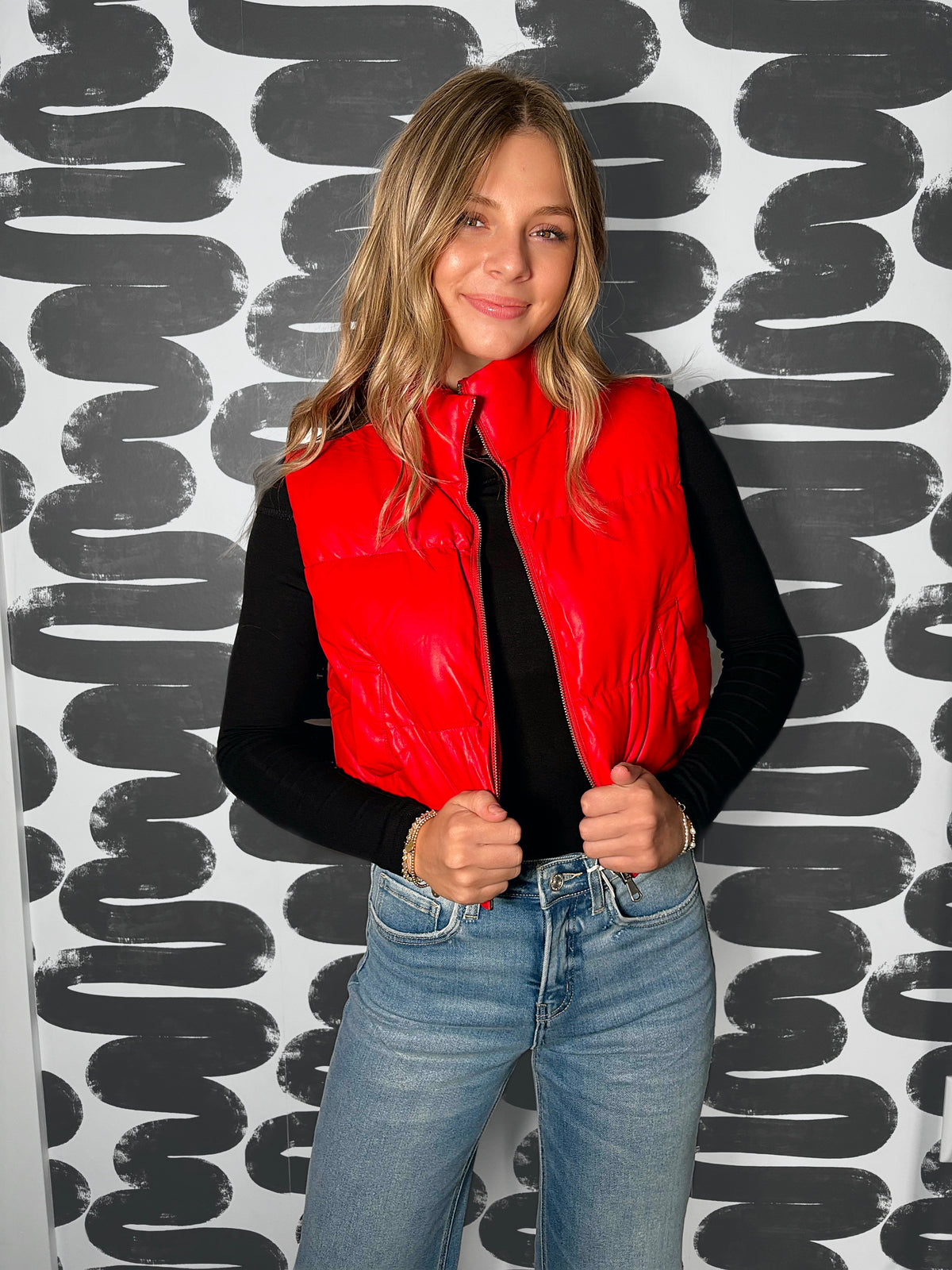 Cropped Red Puffer Vest