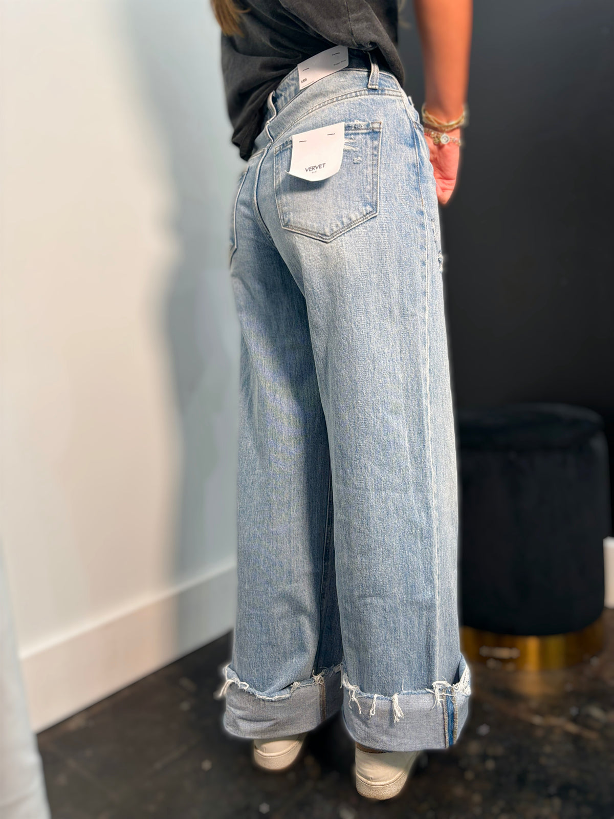 Vervet Kris Super High Rise Cuffed Baggy Wide Leg Jeans