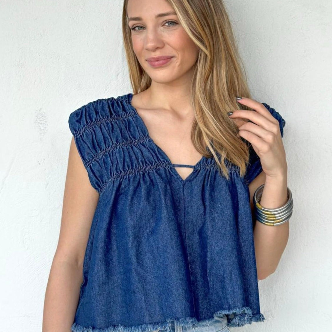 Denim V-Neck Top