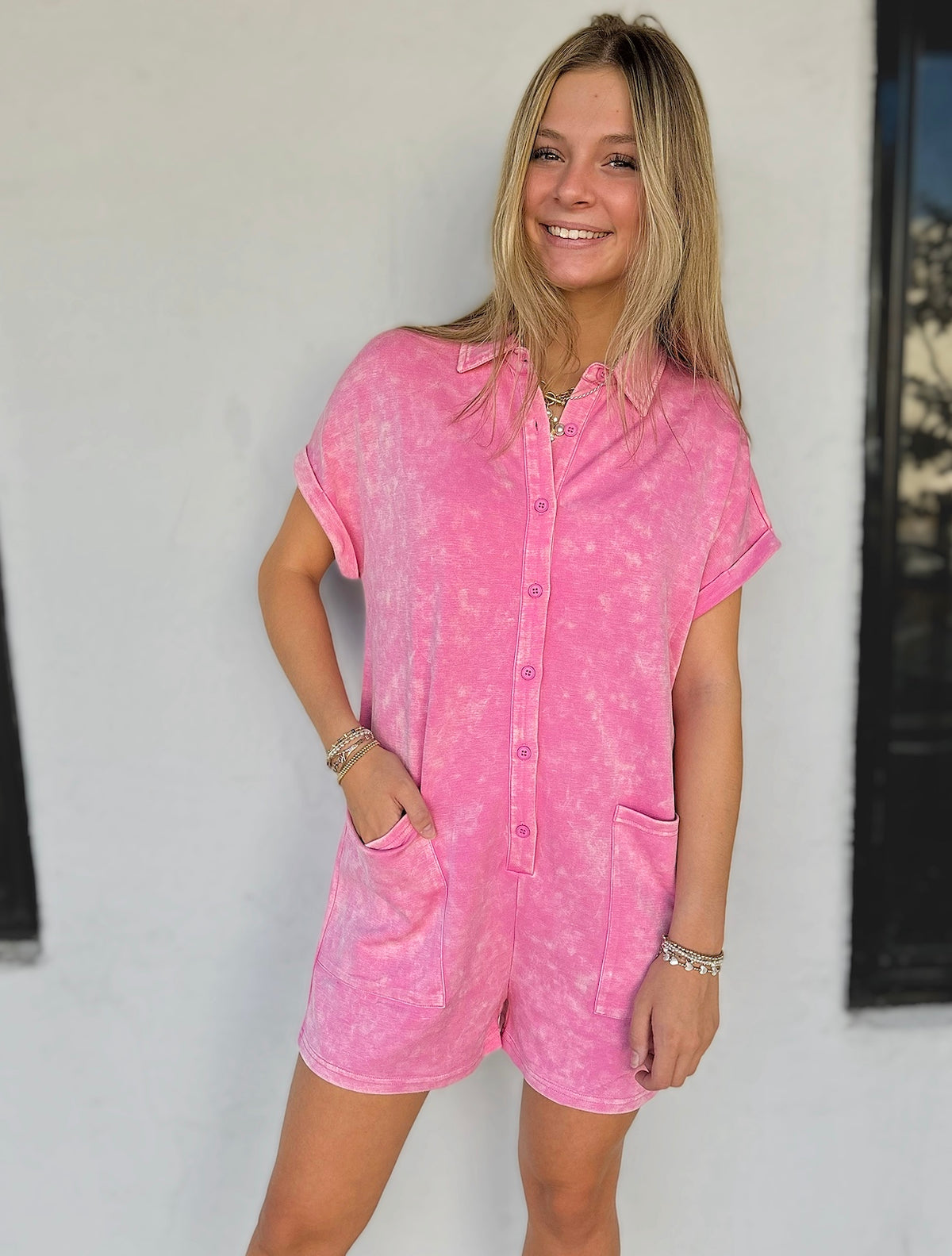 Pink Mineral Washed Super Soft Overall Romper