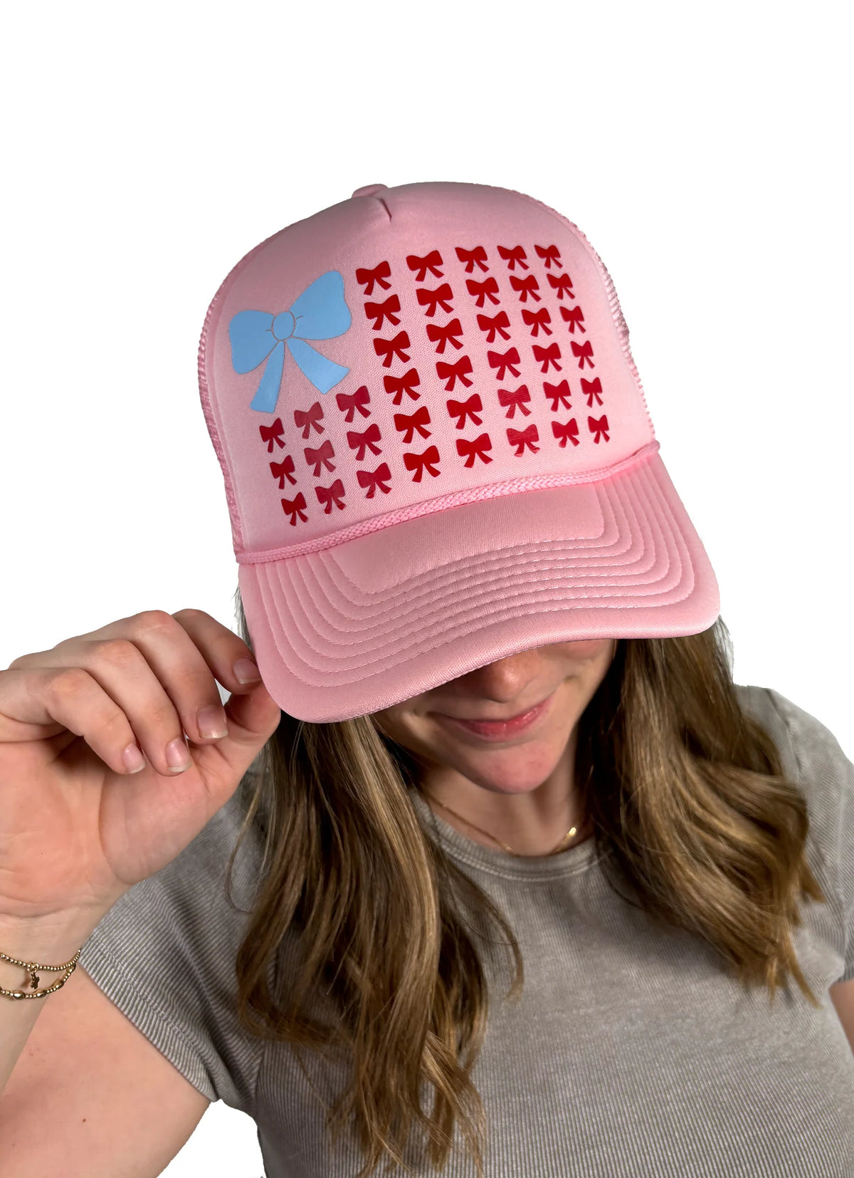 Pink Bow Flag Trucker Hat
