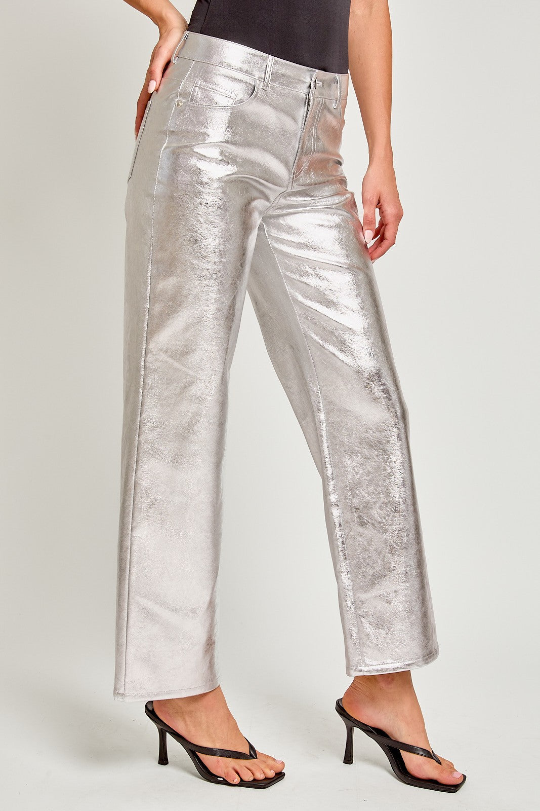 Faux Leather Silver Metallic Pants