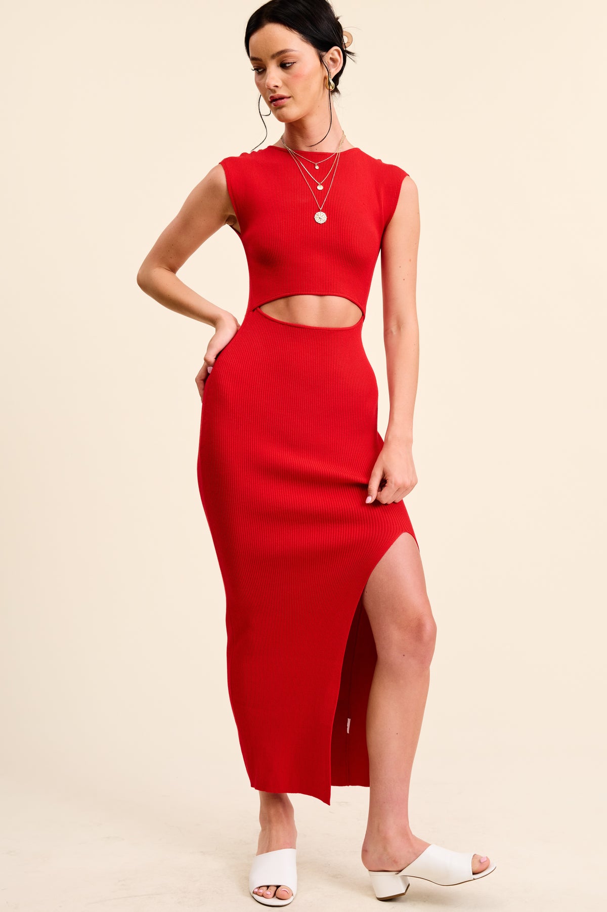 Red Side Slit Dress