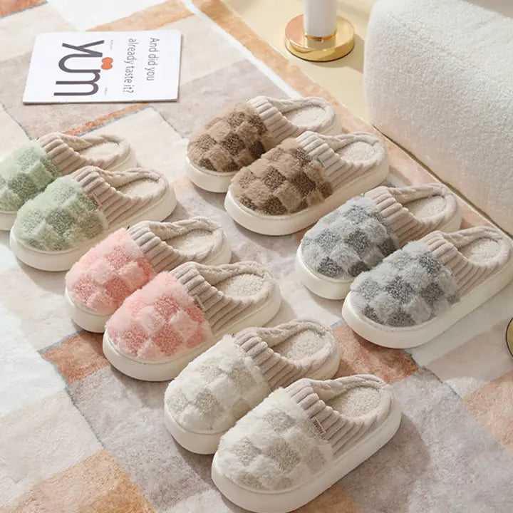 Checkered Fuzzy Warm Slippers