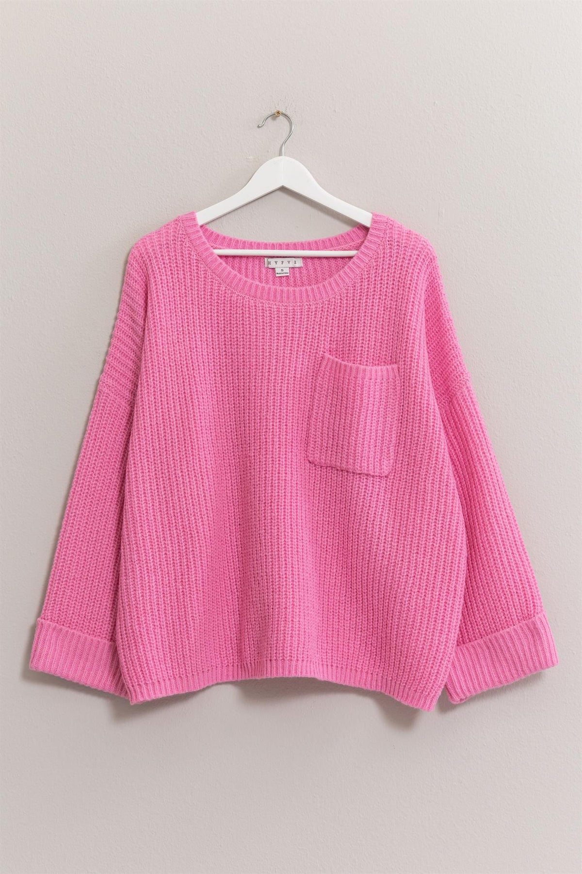 Round Neck Oversized Sweater Pink