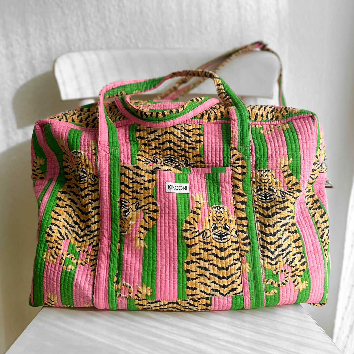Candy Poppy Tiger Hand Quilted Weekender Bag