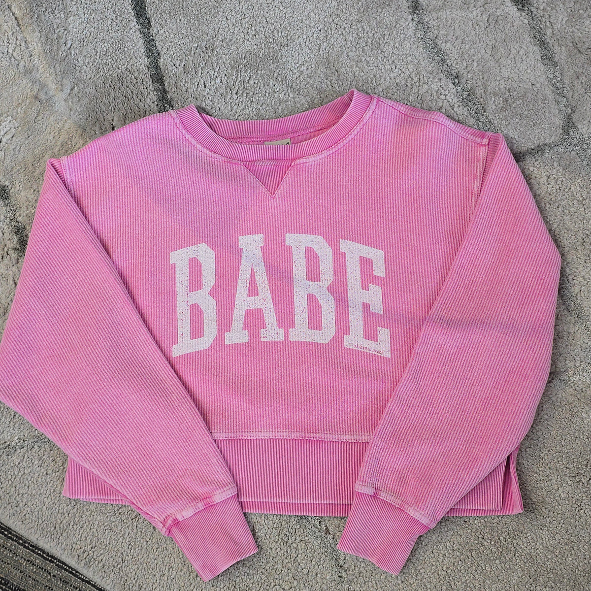 BABE - Pink Ribbed Chicka-D Pullover With White Ink