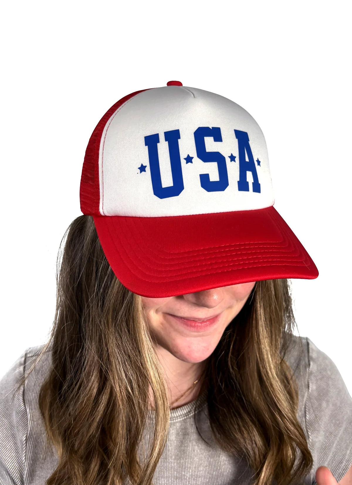 USA Hat - Red Hat w Blue Letters