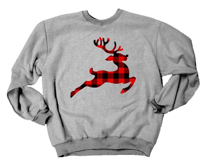 Christmas Buffalo Check Reindeer Inverted Sweatshirt