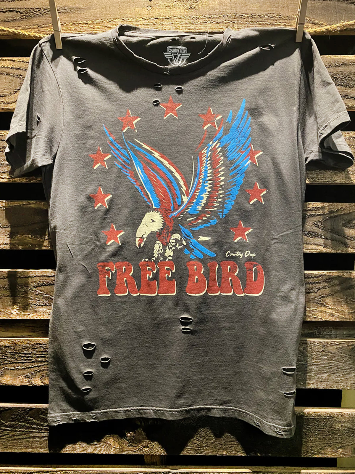 Free Bird Distressed Black Tee